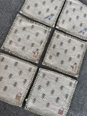 NWOT, ROOST, DARLING 100% LINEN, EMBROIDERED COASTERS, SET OF 6